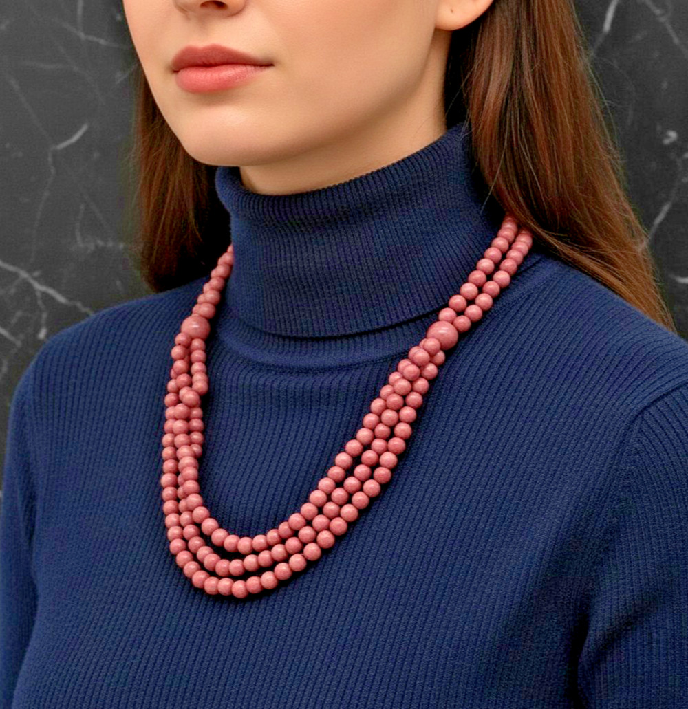 Pink Beaded 3-Layer Rhodochrosite Necklace 925 Sterling Silver Magnetic Closure